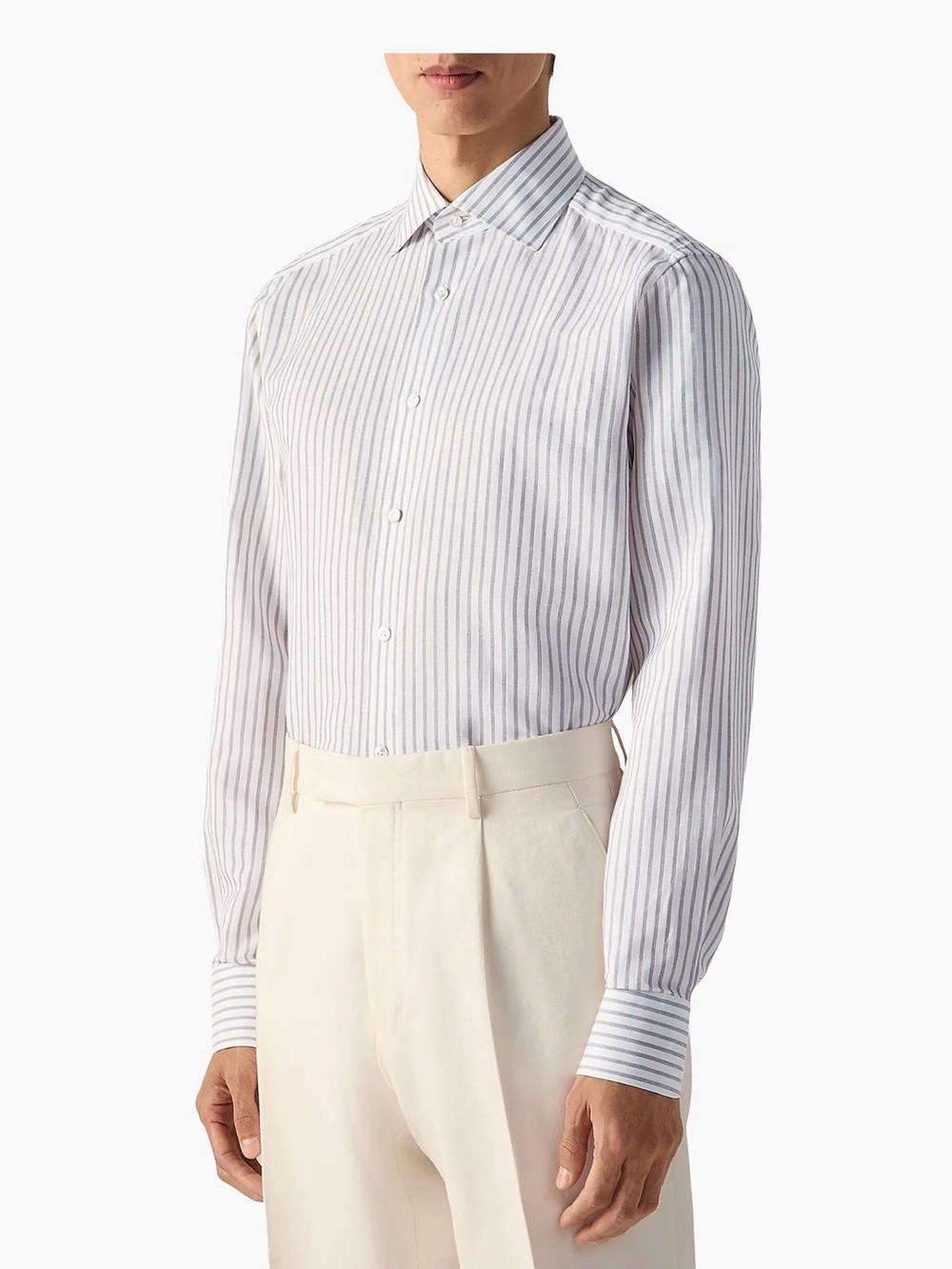 Ermenegildo Zegna White Shirt with Gray Pinstripes